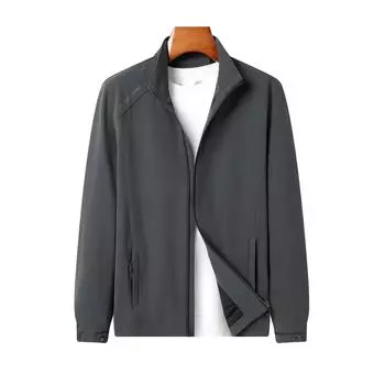 Летняя новая мужская простая повседневная куртка с воротником-стойкой большого размера, дышащая свободная солнцезащитная куртка Tide M серый