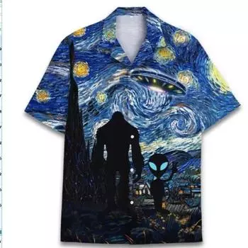 Летняя новая мужская рубашка больших размеров с модной цифровой печатью и короткими рукавами для отдыха на море M