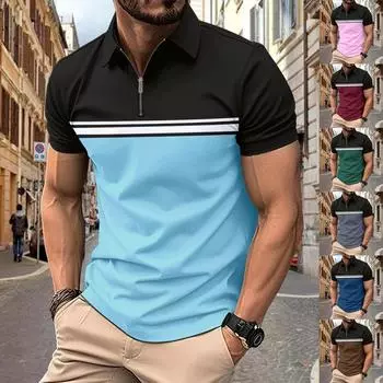 Летняя новая мужская рубашка поло с короткими рукавами, модная рубашка поло с застежкой-молнией, модная рубашка-топ S серый