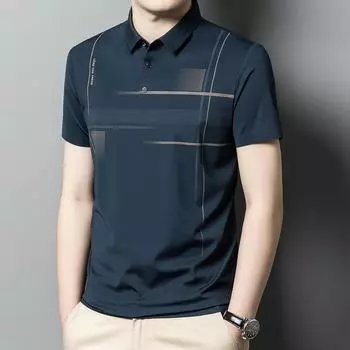 Летняя новая мужская рубашка поло в полоску с короткими рукавами, тонкая футболка для молодых и пап среднего возраста, футболка для мужчин M