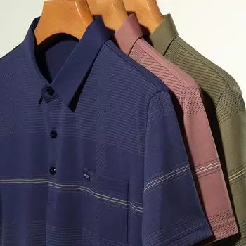 Летняя новая мужская рубашка поло в полоску с коротким рукавом для среднего возраста, мужская одежда для папы с коротким рукавом M