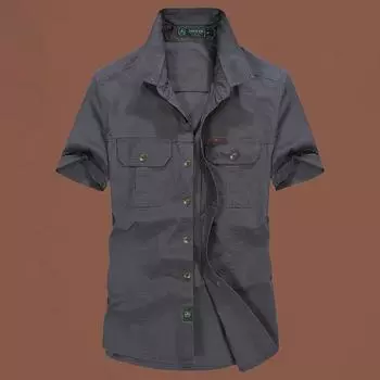 Летняя новая мужская рубашка свободного кроя с лацканами, однотонная рубашка с короткими рукавами, повседневные мужские топы средне-зеленого цвета M