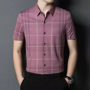 Летняя новая мужская рубашка в клетку с коротким рукавом, одежда для папы среднего возраста, деловая тонкая модная рубашка M