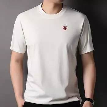 Летняя новая мужская шелковая рубашка с круглым вырезом, повседневная свободная футболка с короткими рукавами, мужская дышащая мужская простая мужская дышащая рубашка большого размера с половиной рукава 48