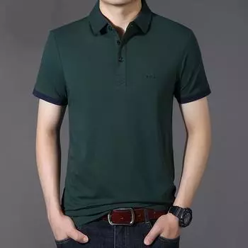 Летняя новая мужская вышитая высококачественная хлопковая рубашка поло с короткими рукавами Весна/Лето Новая дышащая рубашка для бизнеса и отдыха на открытом воздухе Мужской топ L темно-синий