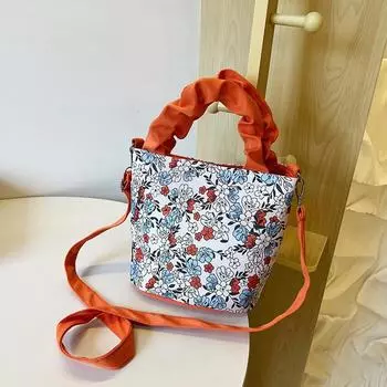 Летняя новая нейлоновая сумка-ведро с винтажным цветочным узором, женская сумка через плечо, художественная женская сумка с фрагментированными цветами