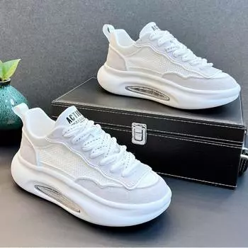 Летняя новая обувь 2024 года для мужчин. Массивные кроссовки. Летняя повседневная спортивная обувь с тонкой сеткой. Удобные кроссовки, увеличивающие рост. 39 зелёный