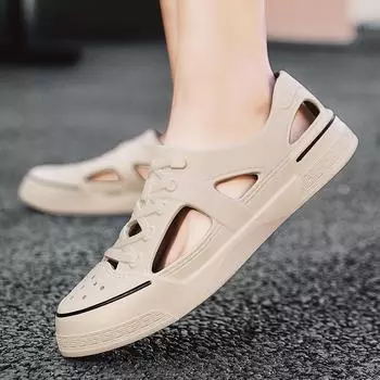 Летняя новая обувь Hole 2024, верхняя одежда для повседневных пар, полые дышащие сандалии для мужчин, удобная нескользящая пляжная обувь 39 белый