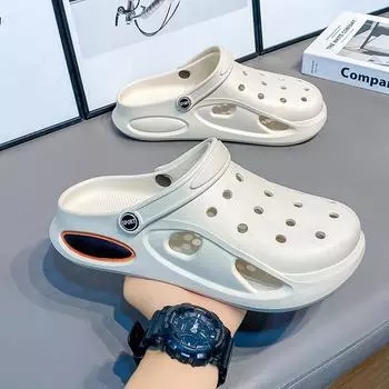 Летняя новая обувь мужская легкая и дышащая сандалии-мешки мужская обувь с отверстиями домашняя одежда пляжная обувь мужские тапочки 39 белый