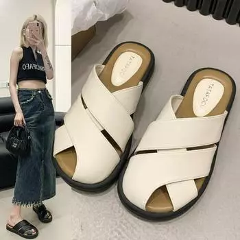 Летняя новая одежда плетеные полые квадратные женские тапочки 35 чёрный