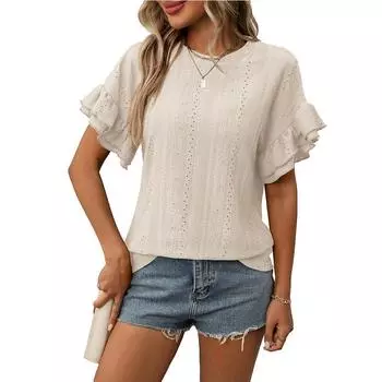 Летняя новая однотонная футболка с круглым вырезом и короткими рукавами в виде листьев лотоса S зелёный