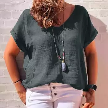 Летняя новая однотонная футболка с V-образным вырезом и короткими рукавами S