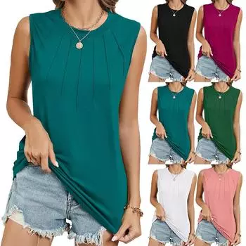 Летняя новая однотонная свободная майка без рукавов с круглым вырезом, повседневная женская футболка S белый
