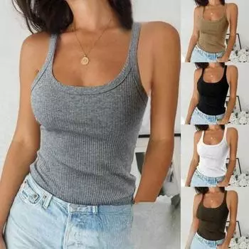 Летняя новая однотонная универсальная майка с сексуальным круглым вырезом и внутренней футболкой S белый