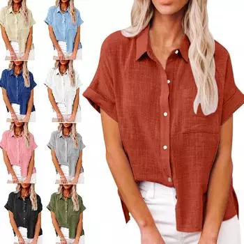 Летняя новая однотонная женская повседневная свободная рубашка с короткими рукавами S белый