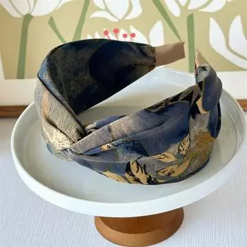 Летняя новая печатная повязка на голову в стиле ретро тай-дай, холст с масляной живописью, крестообразная широкая версия, повязка на голову с чувством высокого класса, женские аксессуары для волос Headbands