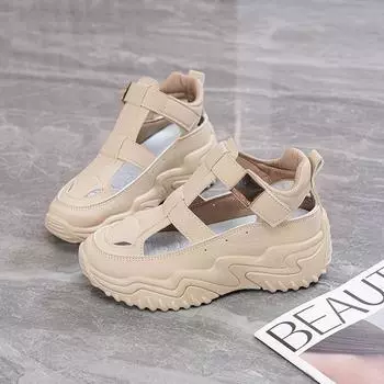 Летняя новая платформа женская обувь сетчатая обувь повседневная дышащая тонкая римские сандалии женские полые спортивные сандалии 35 абрикосовый