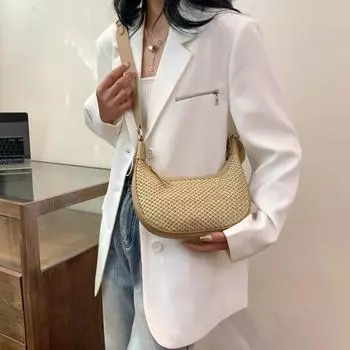 Летняя новая плетеная сумка через плечо из травы в стиле бохо с европейской и американской тенденцией к текстуре для отдыха в виде булочки-пельменя 22 19 5cm хаки