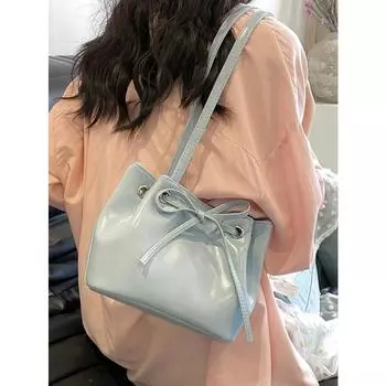 Летняя новая плиссированная сумка на одно плечо для женщин корейская модная мягкая кожаная маленькая сумка-ведро для девушек повседневные сумки