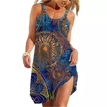 Летняя новая пляжная юбка с 3D-принтом в стиле бохо, сексуальное платье с рукавами на плечах, женские солнцезащитные очки, женская короткая юбка Traf S