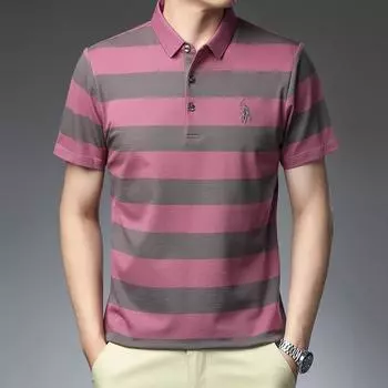 Летняя новая полосатая рубашка поло, мужская модная, для молодежи и среднего возраста, с лацканами, деловая, повседневная, с короткими рукавами, хлопковая футболка M