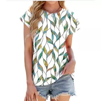 Летняя новая полосатая свободная женская футболка с круглым вырезом и короткими рукавами S синий