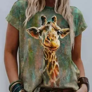 Летняя новая популярная футболка, повседневная модная женская футболка с круглым вырезом и животным принтом, с коротким рукавом, тонкая удобная уличная одежда XS-8XL 5XL