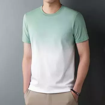 Летняя новая популярная повседневная дышащая тонкая мужская футболка с короткими рукавами и круглым вырезом для людей молодого и среднего возраста M зелёный