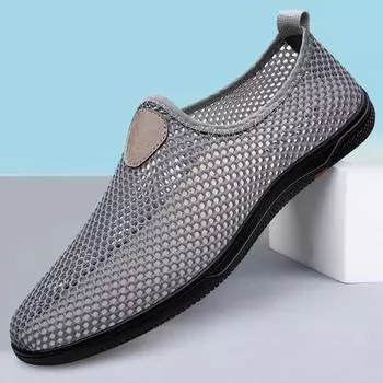 Летняя новая повседневная обувь с вырезами, дышащая обувь на плоской подошве, мужская сетчатая обувь, пляжная обувь, нескользящая обувь с мягкой подошвой, мужские мокасины 37 чёрный