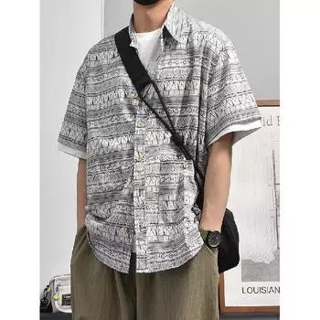 Летняя новая повседневная рубашка с рукавами пять четвертей, свободная рубашка большого размера с короткими рукавами для мужчин и женщин M синий