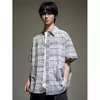 Летняя новая повседневная рубашка с рукавами пять четвертей, свободная рубашка большого размера с короткими рукавами для мужчин и женщин M синий