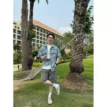 Летняя новая повседневная рубашка с рукавами пять четвертей, свободная рубашка большого размера с короткими рукавами для мужчин и женщин M синий