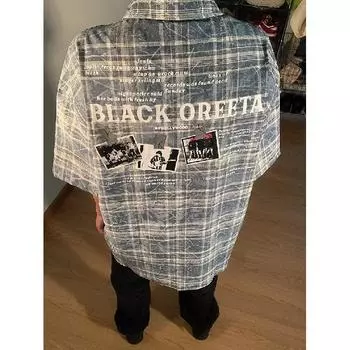 Летняя новая повседневная рубашка с рукавами пять четвертей, свободная рубашка большого размера с короткими рукавами для мужчин и женщин M синий