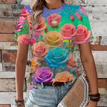 Летняя новая повседневная свободная женская футболка с 3D-принтом S