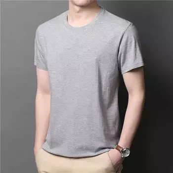 Летняя новая повседневная тонкая однотонная мужская футболка без воротника для молодых мужчин M