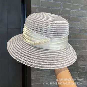 Летняя Новая Прозрачная Универсальная Панама Детская Жемчужная Цепочка Солнцезащитная Шляпа Повседневная Французская Пляжная Шляпа Топ M 56-58cm белый