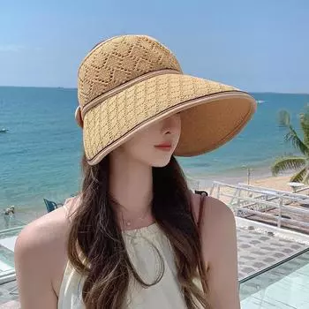 Летняя новая пустая верхняя вязаная шапка женская большая карнизная бантовая шляпа от солнца для путешествий на открытом воздухе шляпа от солнца для волос чёрный