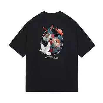 Летняя новая ретро повседневная свободная футболка с голубем и цветком, цифровая печать, новая стильная мужская футболка с короткими рукавами S