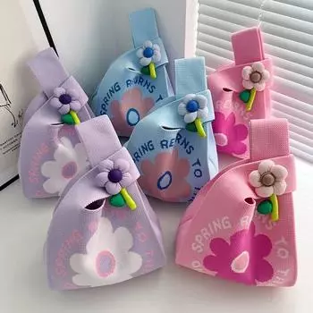 Летняя новая симпатичная вязаная сумка с цветком, корейский выпуск, портативная сумка для женщин, большая вместимость, сумка для покупок, подарочная сумка синий