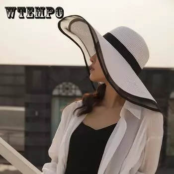 Летняя новая соломенная шляпа, женская сетчатая шляпа с большими полями, пляжная шляпа, модная дорожная соломенная шляпа для отпуска Adjustable