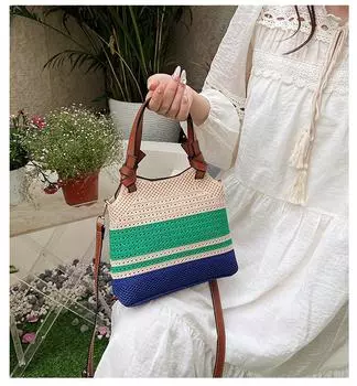 Летняя новая соломенная сумка для путешествий на море, пляж, модная универсальная вязаная сумка через плечо зелёный