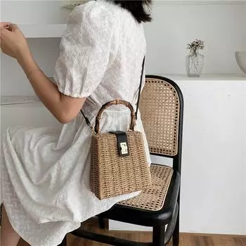 Летняя новая соломенная женская сумка ручной работы, плетеная сумка через плечо, пляжная сумка на плечо, бохо, женская маленькая сумка для телефона и кошелек