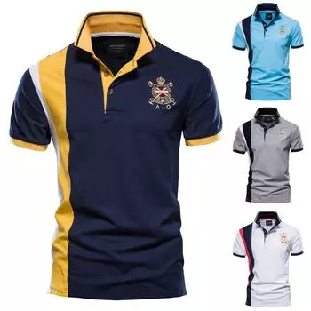 Летняя новая спортивная мужская хлопковая рубашка, модная повседневная мужская футболка с короткими рукавами и вышивкой