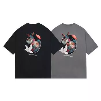 Летняя новая стильная американская ретро повседневная свободная футболка с голубем и цветком, цифровая печать, модная новая футболка с короткими рукавами для мужчин