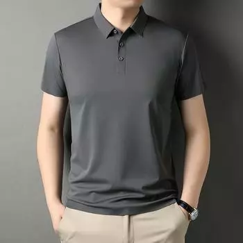 Летняя новая стильная бесшовная мужская футболка без шелка с короткими рукавами и лацканами, Молодежная футболка из ледяного шелка с половиной рукавов, рубашка-поло для мужчин M