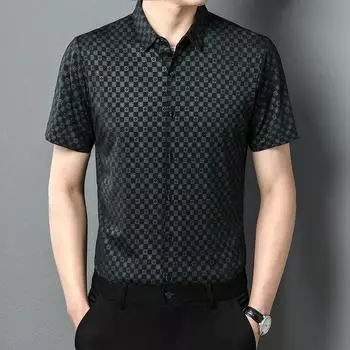Летняя новая стильная клетчатая рубашка с короткими рукавами и цветочным принтом для мужчин молодого и среднего возраста, модная повседневная рубашка с лацканами и принтом M