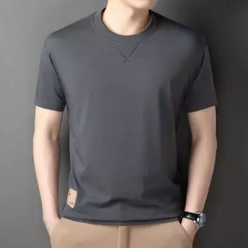 Летняя новая стильная молодежная повседневная футболка с круглым вырезом и короткими рукавами для мужчин, свободная однотонная футболка с принтом для мужчин M