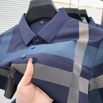 Летняя новая стильная мужская футболка в полоску для молодежи и среднего возраста с лацканами, бесшовная дышащая модная трендовая футболка с короткими рукавами, рубашка поло M
