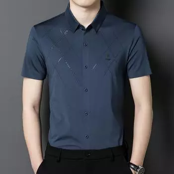 Летняя новая стильная мужская рубашка с лацканами в корейском стиле, модная городская удобная повседневная рубашка средне-зеленого цвета, бесшовная рубашка M