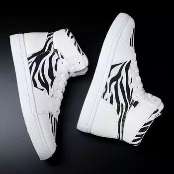 Летняя новая стильная парусиновая мужская обувь с леопардовым и зебровым принтом и высоким берцем 39 белый